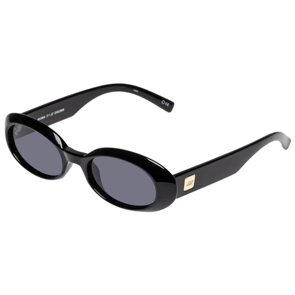 NEW LE SPECS women's work it! oval sunglasses in black/smoke